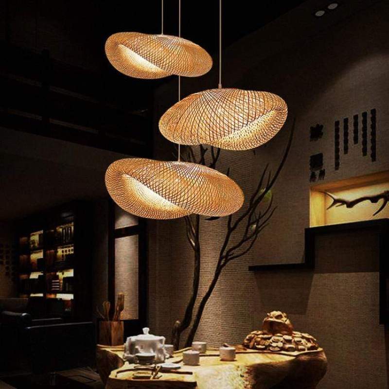 Luminária Pendente Veltrix de Bambu Natural para Ilha de Cozinha