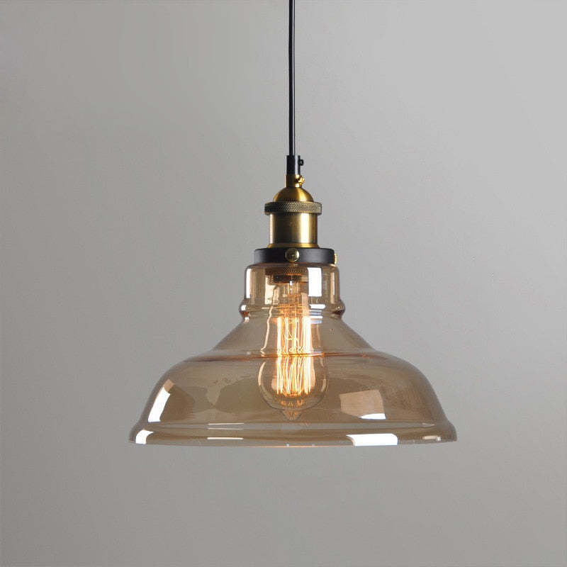 Luminária Pendente de Vidro Industrial Teni Transparente/Âmbar/Cinza Fumê