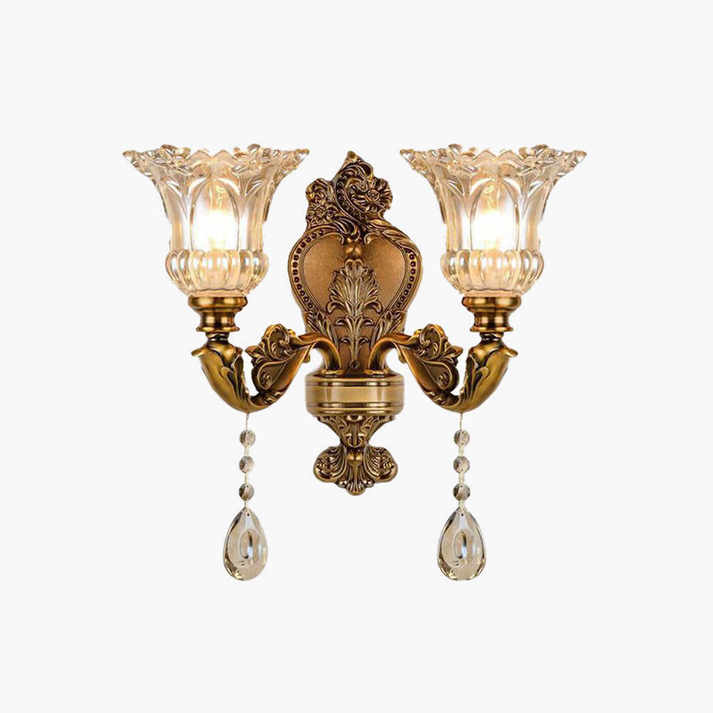 Arandela Calixo Vintage Flor/Vidro Dourado