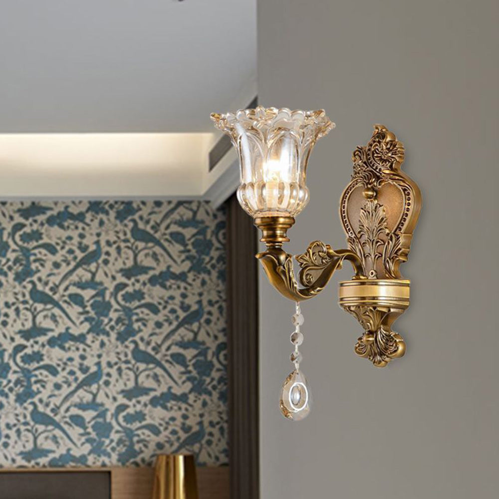 Arandela Calixo Vintage Flor/Vidro Dourado