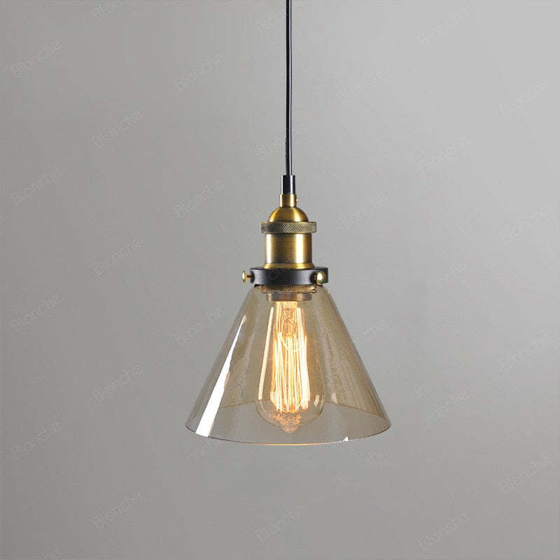 Luminária Pendente de Vidro Industrial Teni Transparente/Âmbar/Cinza Fumê