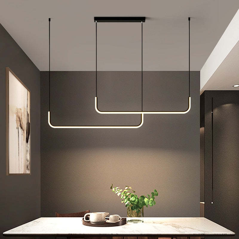 Sorev Luminária Pendente Linear Moderna Estrutura Dupla, Preto/Dourado