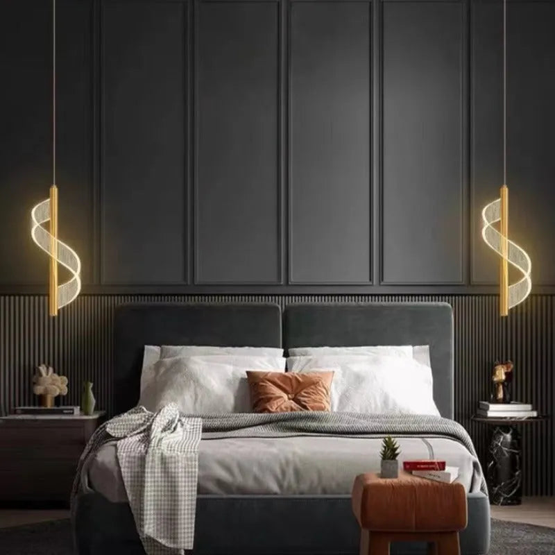 Luminária Pendente Alven Vintage Dourada com Fita