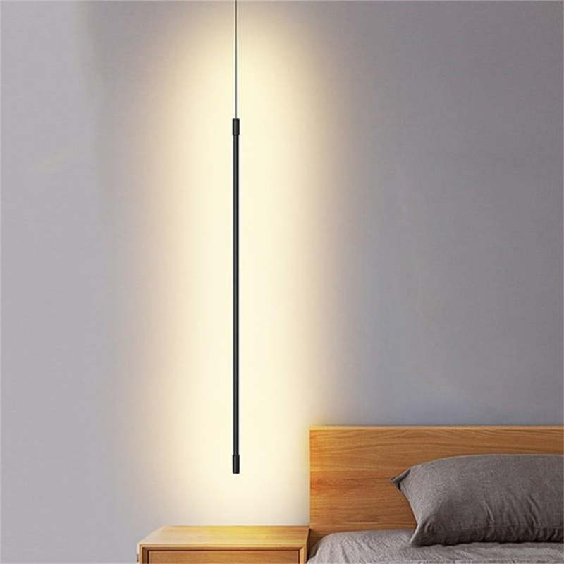 Tavix Luminária Pendente Linear Minimalista de Cabeceira, Preta