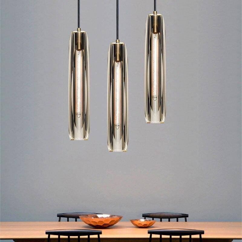 Luminária Pendente de Vidro Fumê Orinex com Detalhes em Latão
