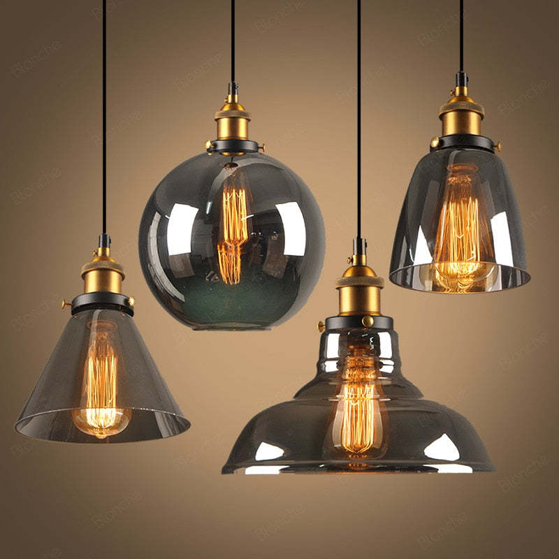Luminária Pendente de Vidro Industrial Teni Transparente/Âmbar/Cinza Fumê