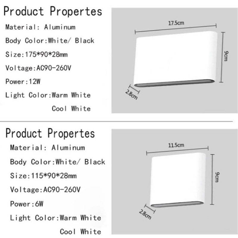 Luminária de Parede Externa Retangular Moderna Impermeável Orix, Preto/Branco