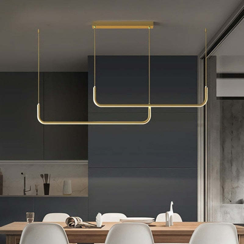 Sorev Luminária Pendente Linear Moderna Estrutura Dupla, Preto/Dourado