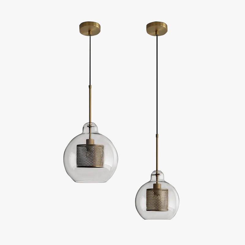 Luminária Pendente Nerel Contemporânea Dourada, Vidro, Globo/Cilíndrica