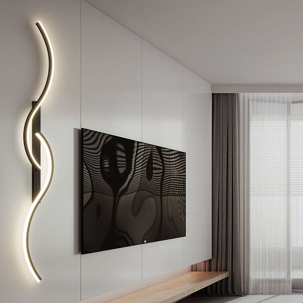 Candeeiro de Parede Vireth Onda Linear Moderna para Quarto, Preto/Dourado