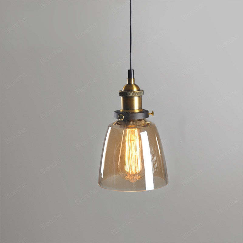 Luminária Pendente de Vidro Industrial Teni Transparente/Âmbar/Cinza Fumê