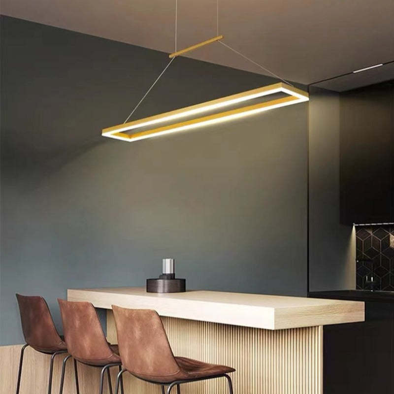 Nexil Moderna Luminária Pendente Retangular, Dourado/Café