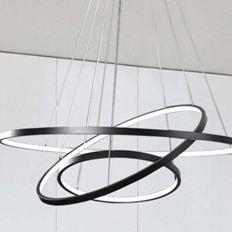 Pendente Toriq, Anel Interno Iluminado, Branco/Preto/Dourado