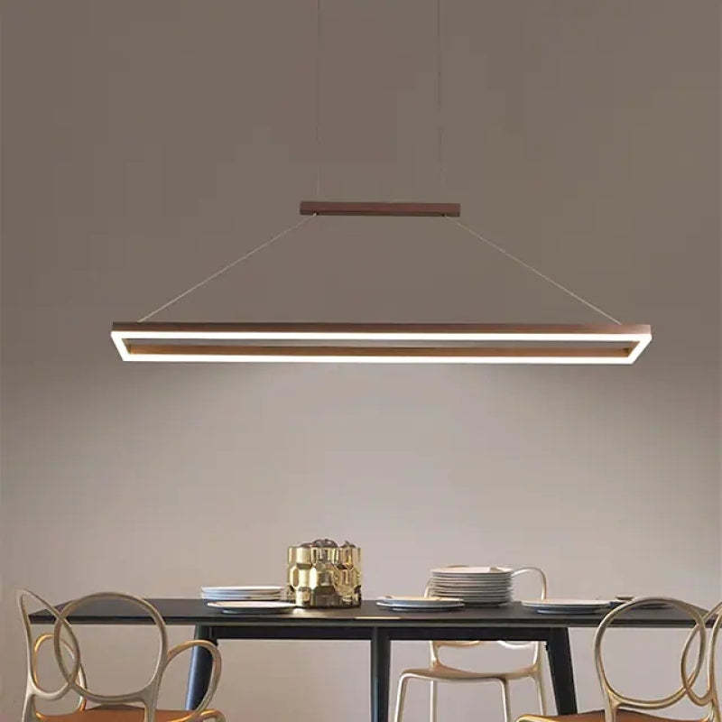 Nexil Moderna Luminária Pendente Retangular, Dourado/Café