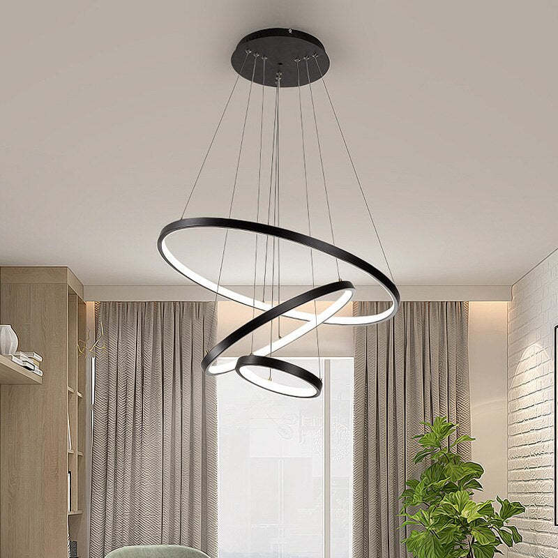 Pendente Toriq, Anel Interno Iluminado, Branco/Preto/Dourado
