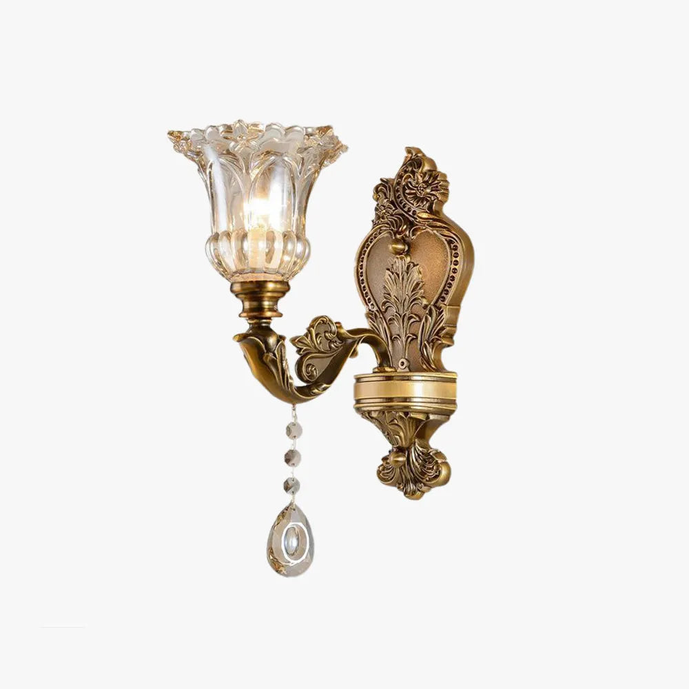 Arandela Calixo Vintage Flor/Vidro Dourado