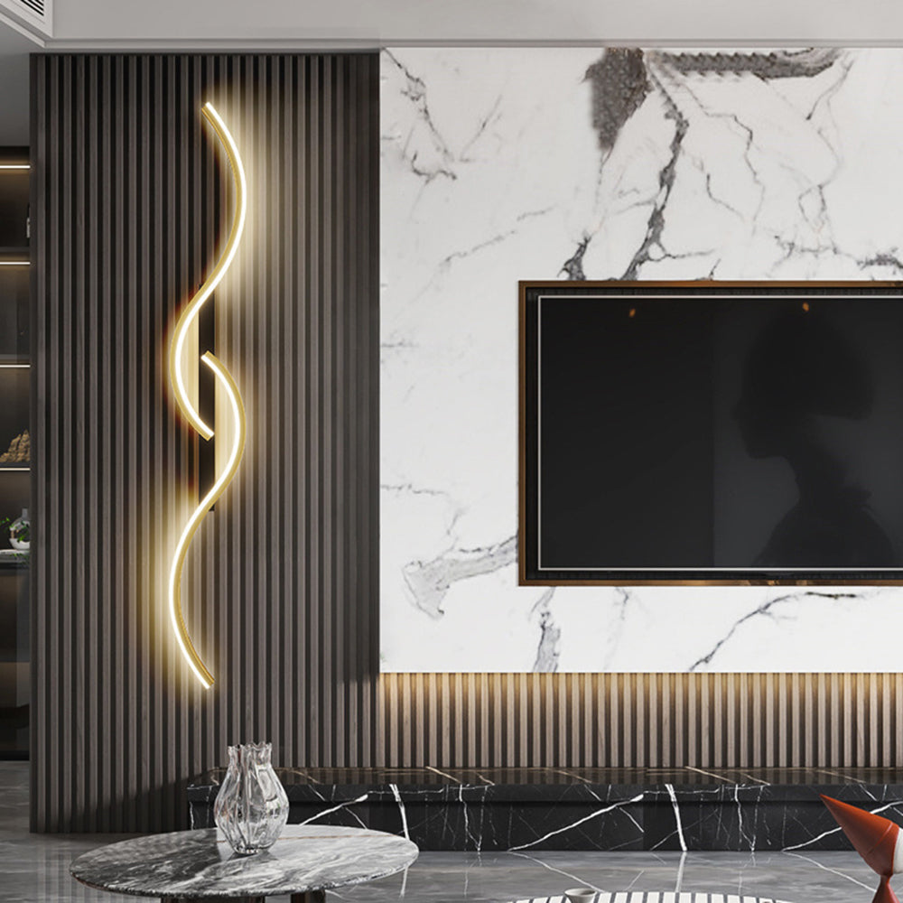 Candeeiro de Parede Vireth Onda Linear Moderna para Quarto, Preto/Dourado