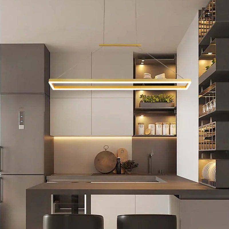 Nexil Moderna Luminária Pendente Retangular, Dourado/Café