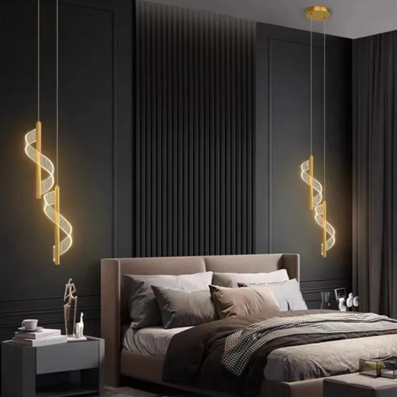 Luminária Pendente Alven Vintage Dourada com Fita