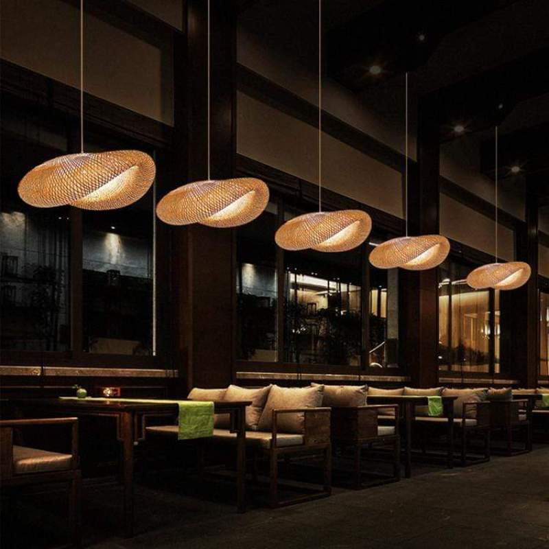 Luminária Pendente Veltrix de Bambu Natural para Ilha de Cozinha