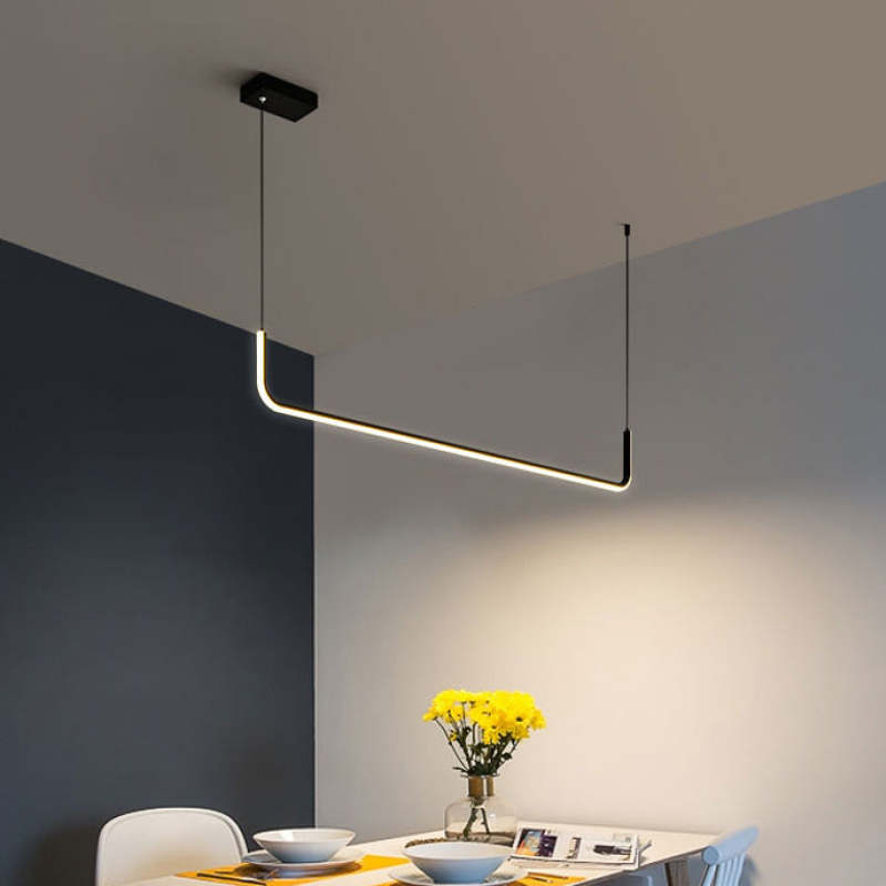 Sorev Luminária Pendente Linear Moderna Estrutura Dupla, Preto/Dourado