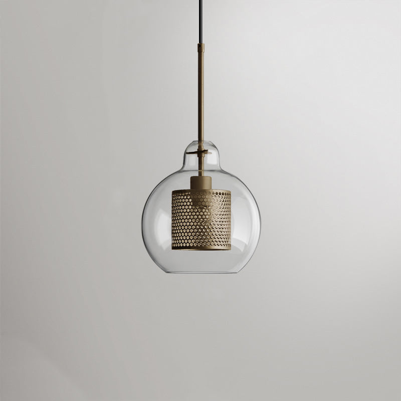 Luminária Pendente Nerel Contemporânea Dourada, Vidro, Globo/Cilíndrica