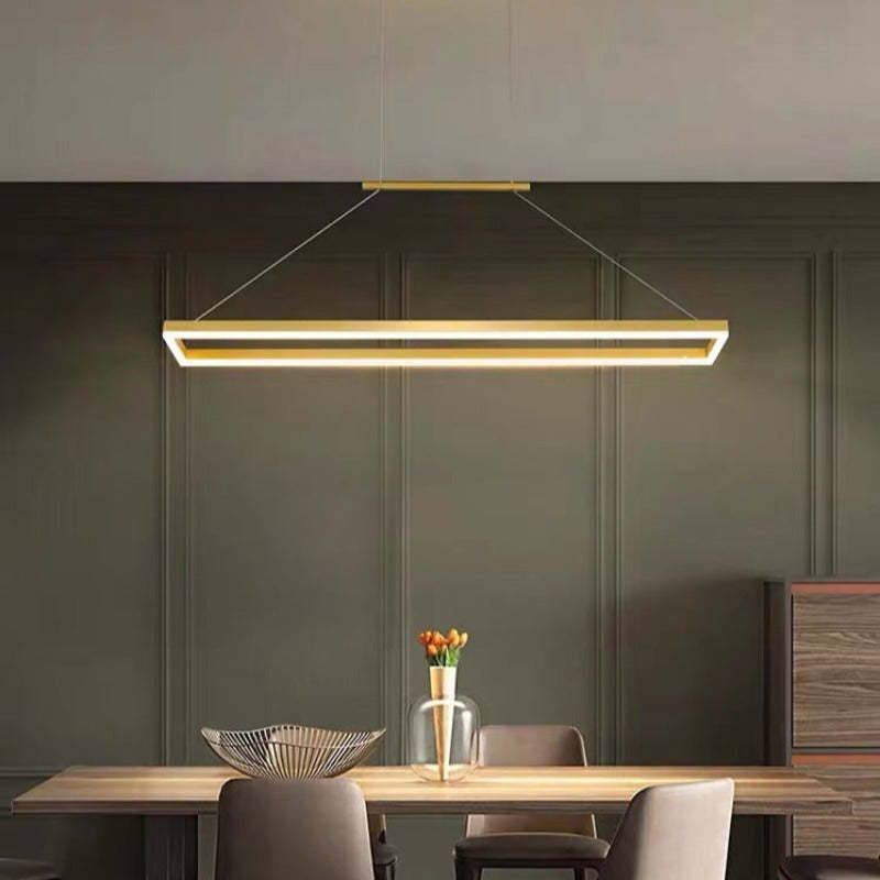 Nexil Moderna Luminária Pendente Retangular, Dourado/Café