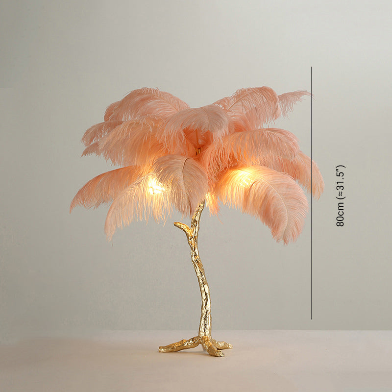 Luminária de Chão/Mesa Salenor Nórdica de Luxo com Penas de Avestruz Únicas