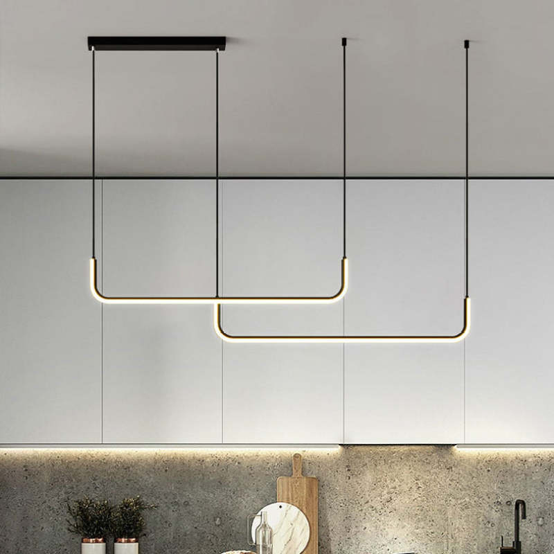 Sorev Luminária Pendente Linear Moderna Estrutura Dupla, Preto/Dourado