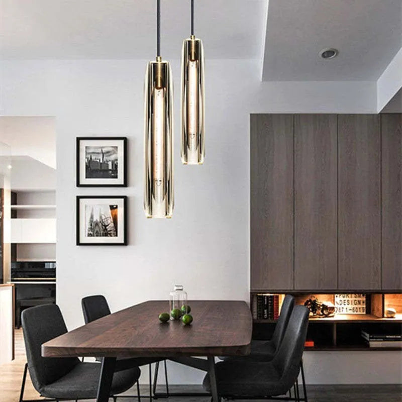 Luminária Pendente de Vidro Fumê Orinex com Detalhes em Latão