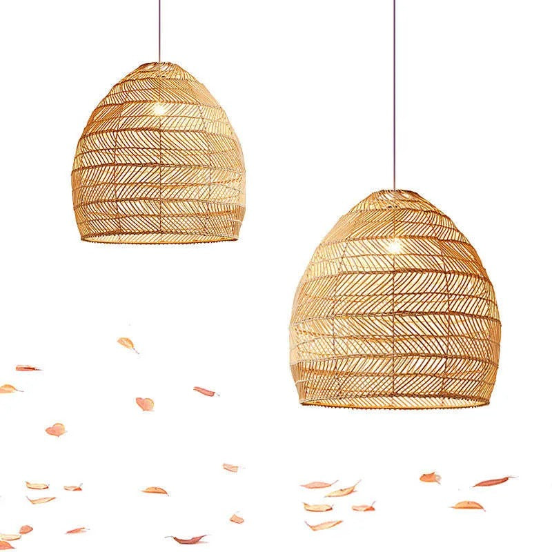 Luminária Pendente Lixi de Bambu e Rattan Feita à Mão