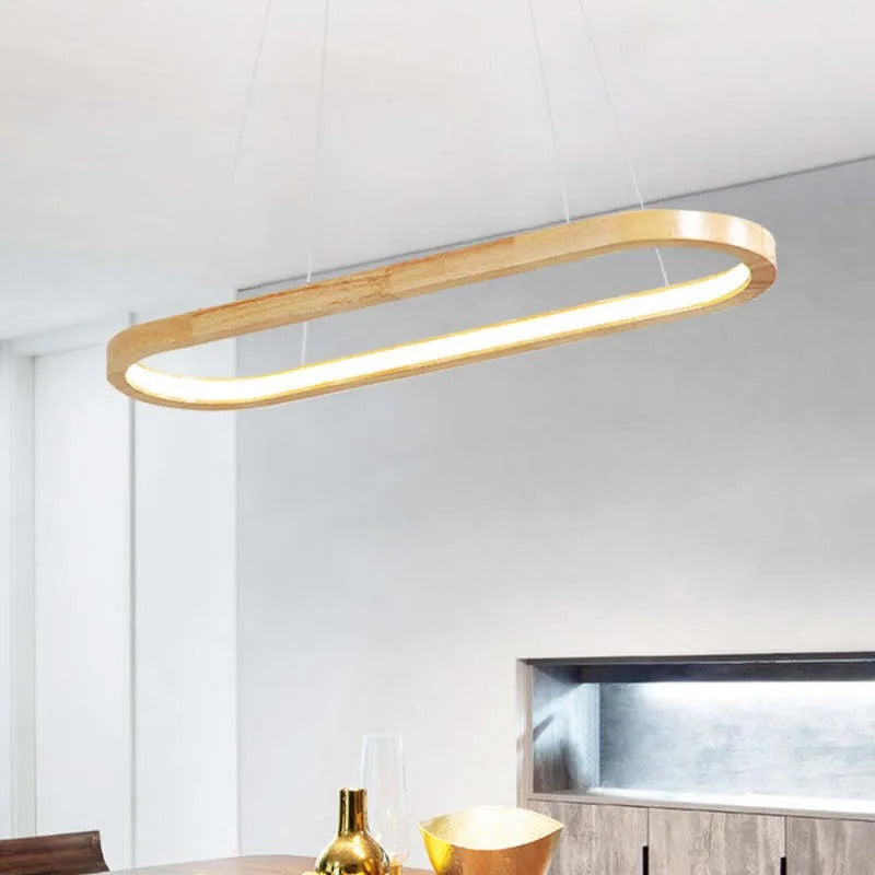 Luminária Pendente Oval de Madeira Contemporânea Lyraen
