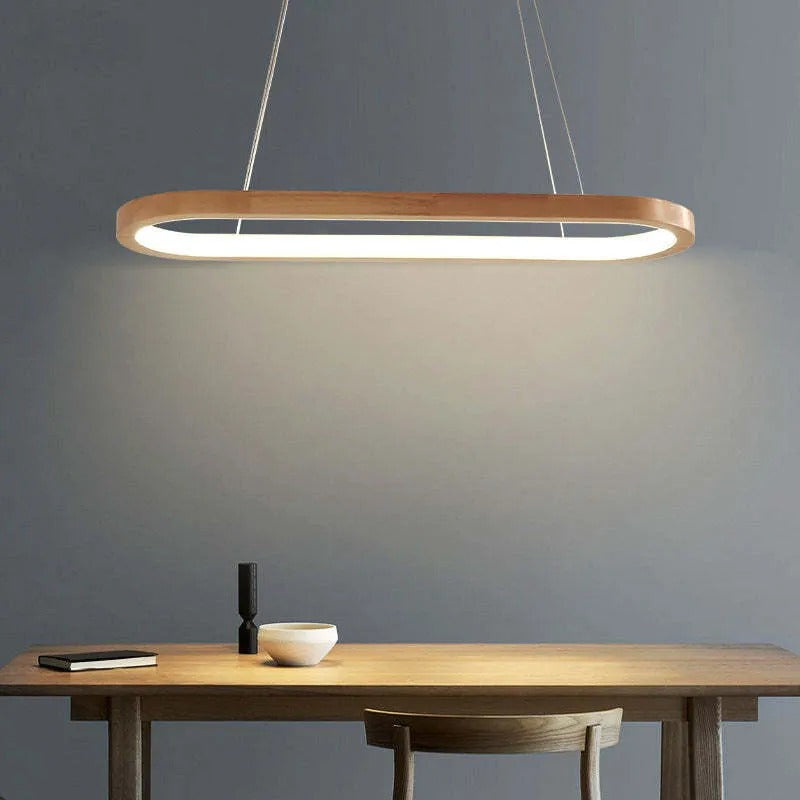Luminária Pendente Oval de Madeira Contemporânea Lyraen